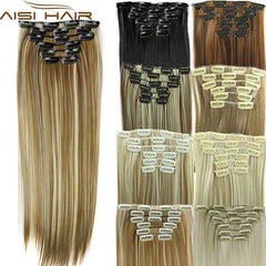 Synthetic Hair with Clips 16 Clip in Hair Extensions False Hair Hairpieces Synthetic 23" Long Straight Apply Hairpiece - ModelSupplies