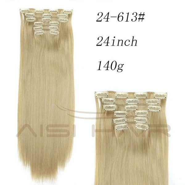 Synthetic Hair with Clips 16 Clip in Hair Extensions False Hair Hairpieces Synthetic 23" Long Straight Apply Hairpiece - ModelSupplies
