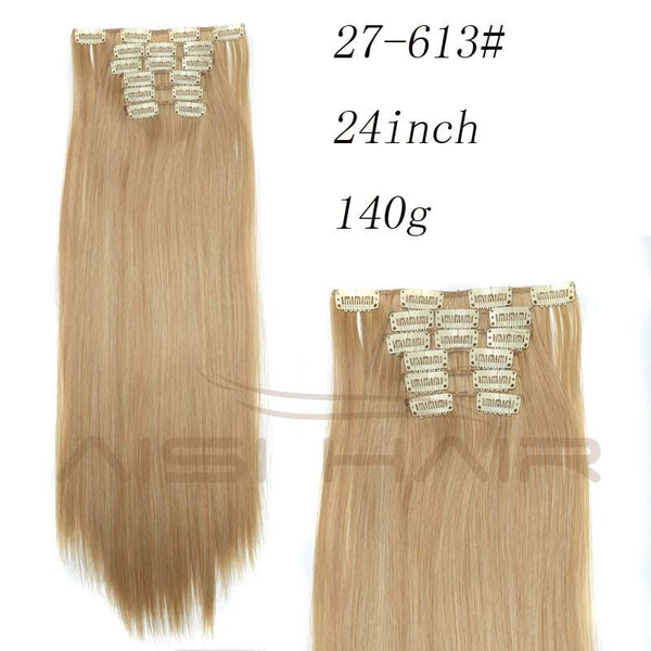 Synthetic Hair with Clips 16 Clip in Hair Extensions False Hair Hairpieces Synthetic 23" Long Straight Apply Hairpiece - ModelSupplies