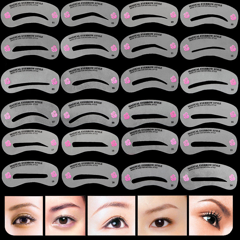 24 Pcs Pro Reusable Eyebrow Stencil Set Eye Brow DIY Drawing Guide Styling Shaping Grooming Template Card Easy Makeup Beauty Kit - ModelSupplies